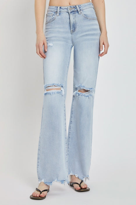 High Rise Distressed Wide Leg Jeans