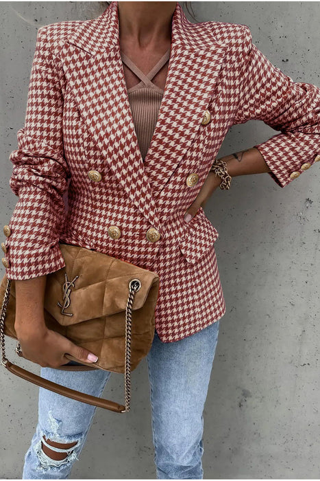 Houndstooth Double-Breasted Blazer