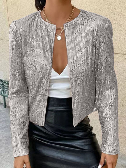 Sequin Open Front Cropped Jacket