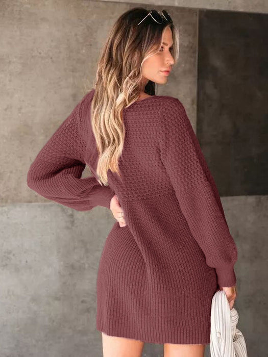 Mini Sweater Dress | V-Neck Sweater Dress