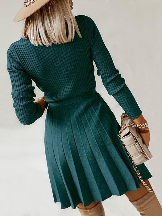 Midi Sweater Dress | Pleated Sweater Dress