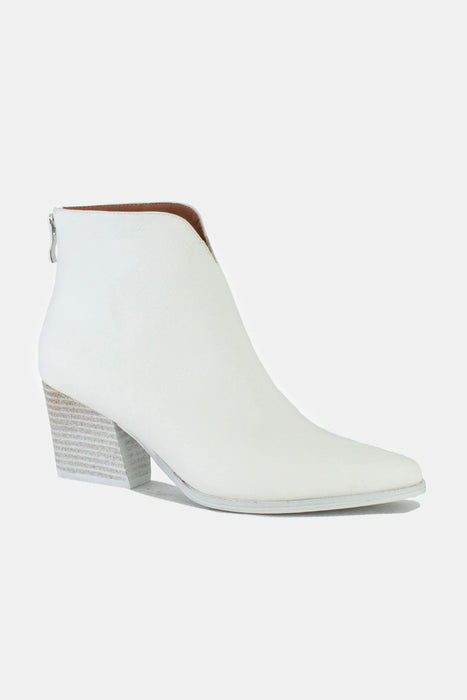 Leather Block Heel Boots| White | Women