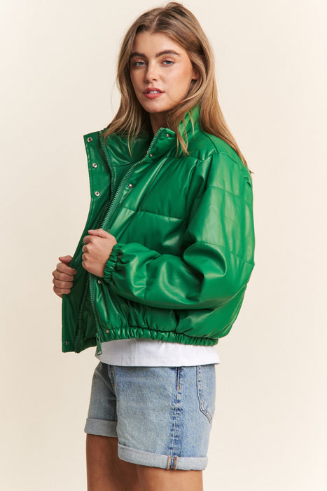 Green Cropped Puffer Jacket