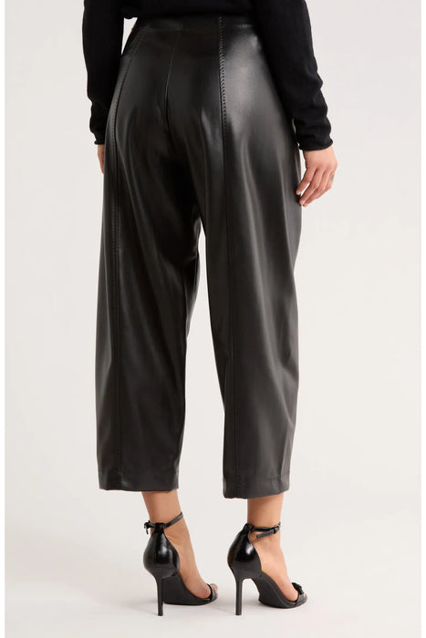 Faux-Leather Barrel-Leg Pants | High-Rise Leather Trousers