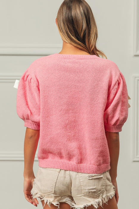 Pink Ribbon Bow Sweater