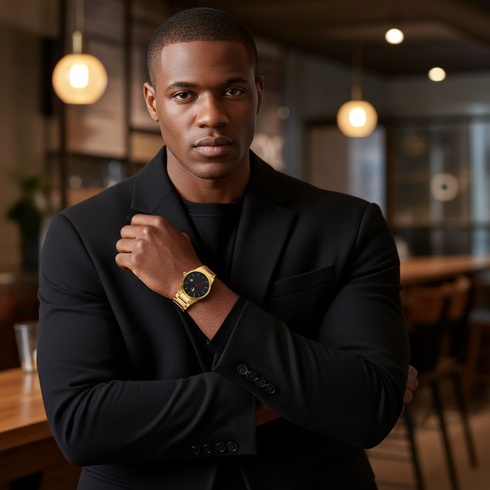 Keyo & Co. | Men's Gold Prestige Watch | Black Dial| Quartz Movement | Water Resistant