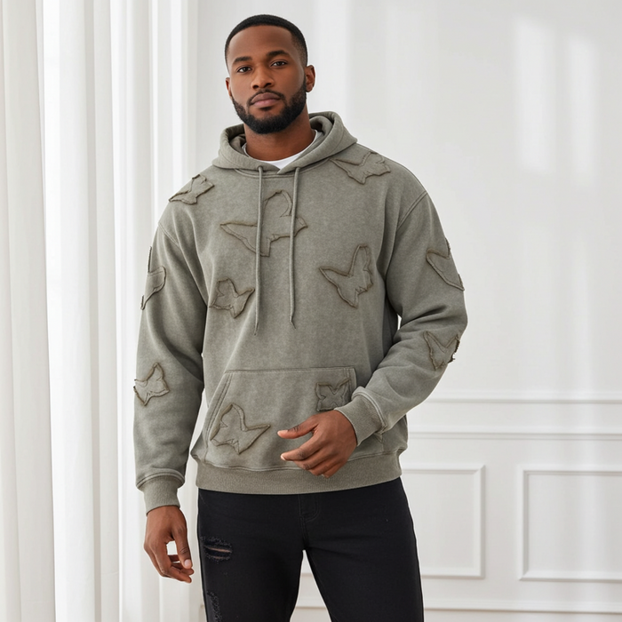Men's Butterfly Patch Washed Hoodie