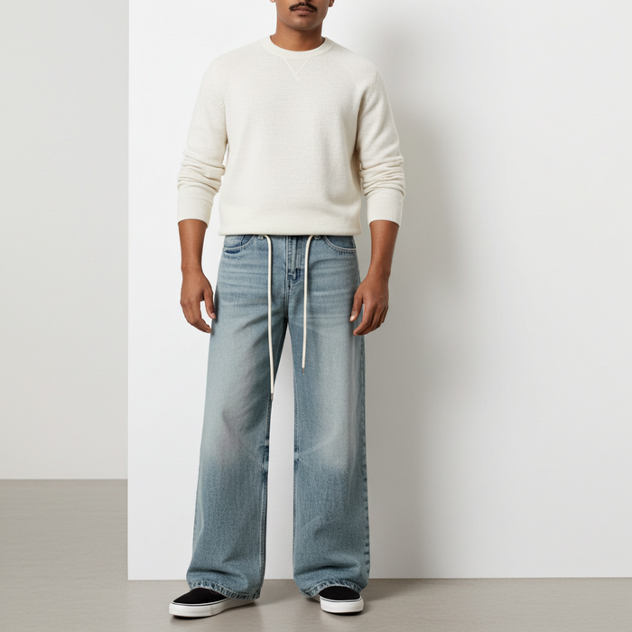Men's Wide Leg Wash Jeans