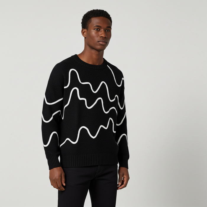 Men's Wave Pattern Knit Pullover Sweater
