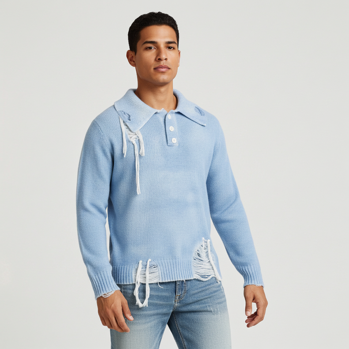 Men's Distressed Fringe Detail Sweater